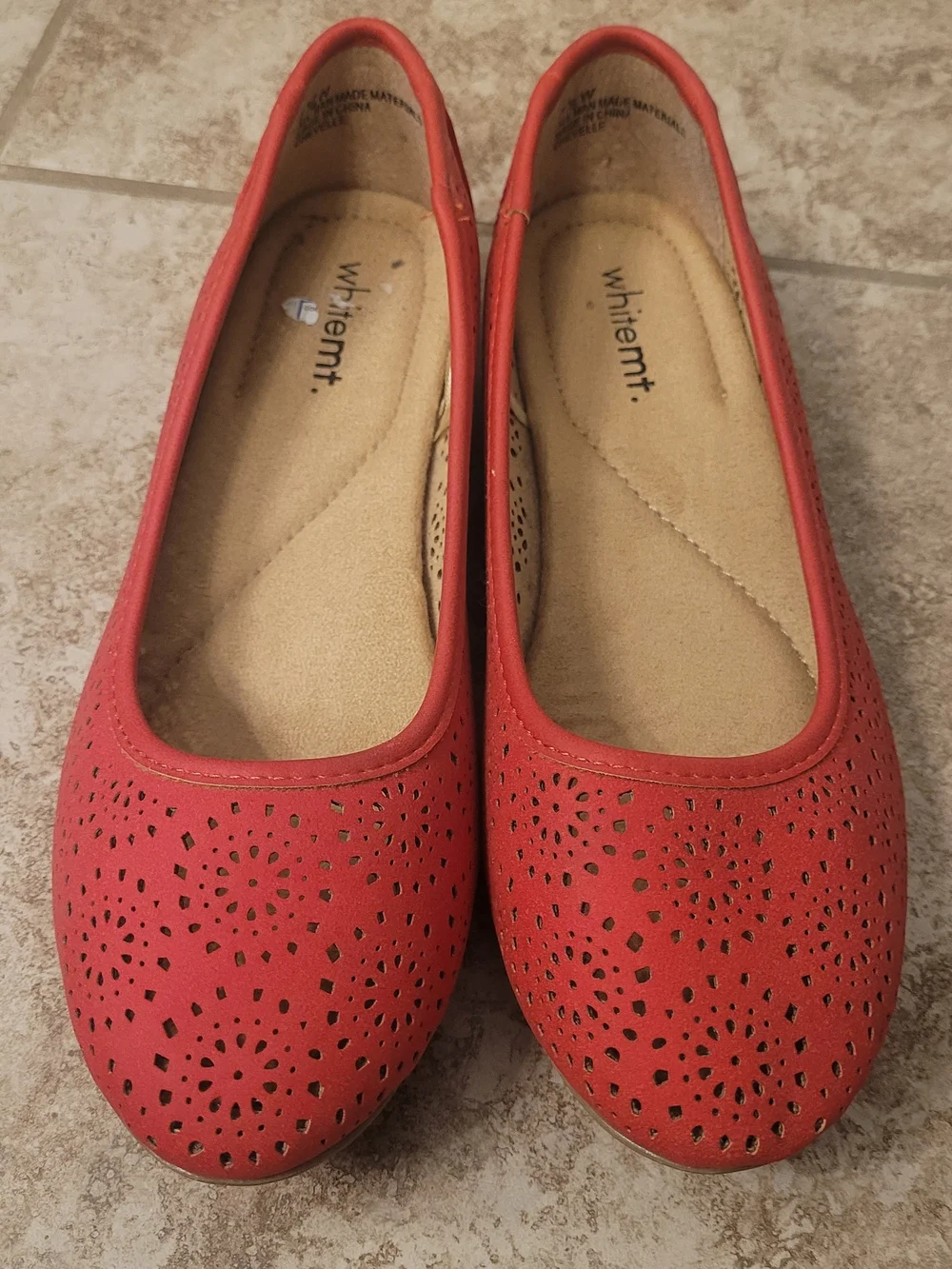 White Mountain Red Laser-Cut Slip-On Ballet Flats